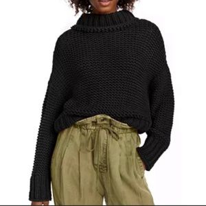Free People My Only Sunshine Chunky Navy Blue Sweater Mock Neck